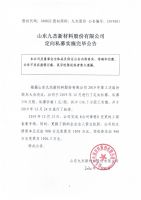 山东九杰新材料股份有限公司定向私募实施完毕公告