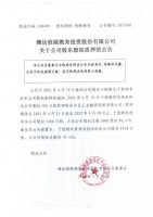潍坊胜颐教育投资股份有限公司关于公司股东股权质押的公告